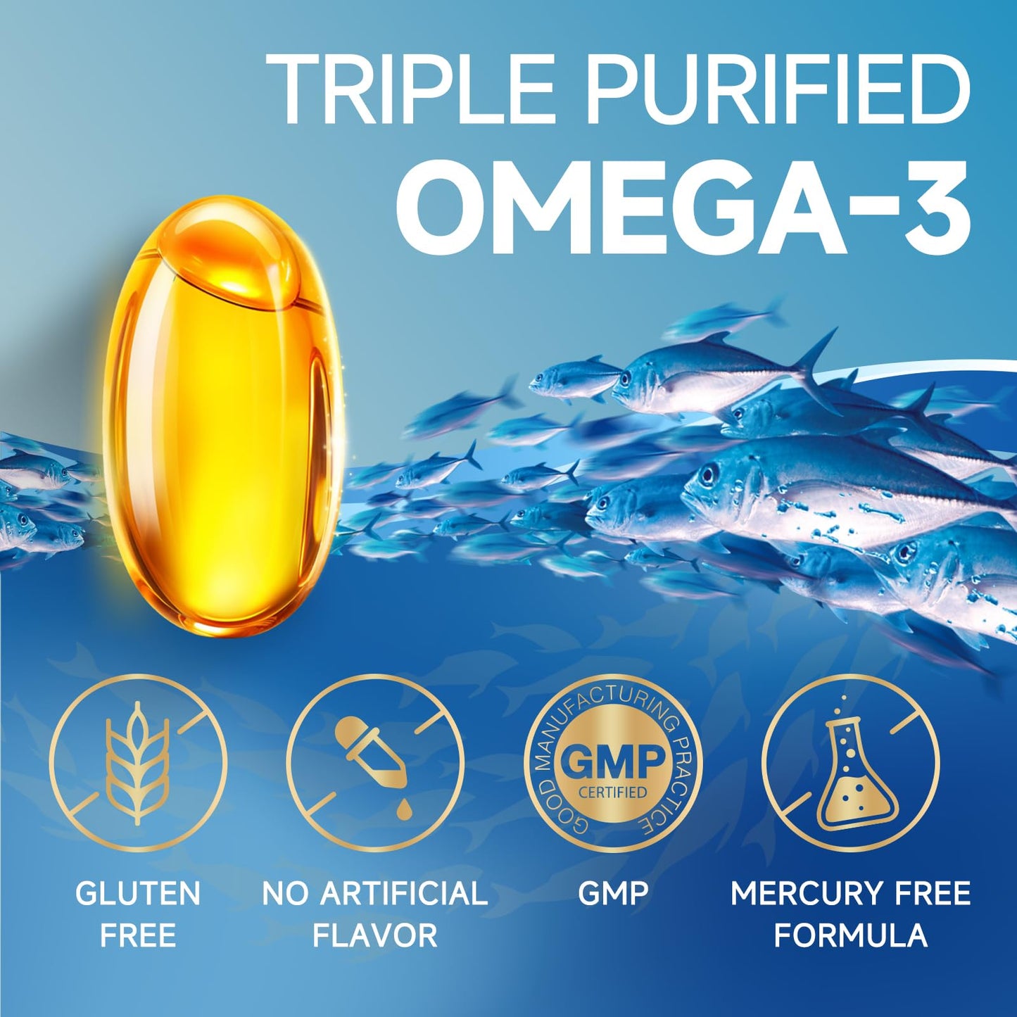 ZEBORA Mini Omega 3 Fish Oil 1400mg - High Potency with Vitamin E, Support for Heart, Brain and Immune Health, 60 Servings