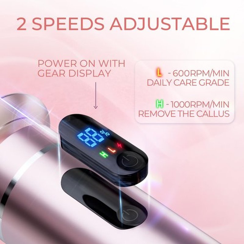 Ranrose Electric Callus Remover for Feet: Electric Feet Callus Remover with LCD Display Rechargeble Electronic Foot File Pedicure Kits,2 Speeds&60 Sandpaper Discs (Pink)