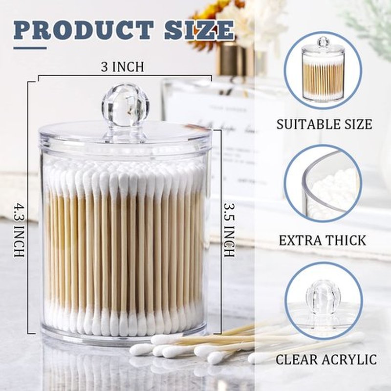 1600 Count Cotton Swabs plus 2 Clear Dispenser Holder - Eco-Friendly, Biodegradable Original Natural Cotton Buds for Ears, Hygiene, Beauty Care - Double Round Tips & Thick Cotton & Sturdy Bamboo Stick