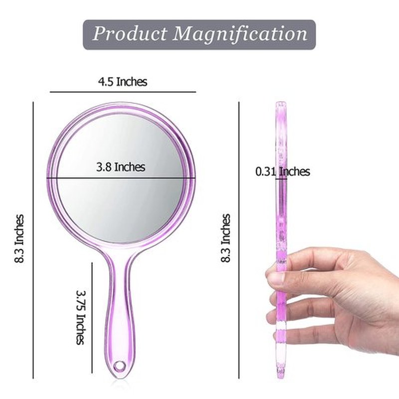 Jetec Hand Mirror Double Sided Handheld Mirror 1X/ 2X Magnifying Mirror with Handle Mirror Rounded Shape Makeup Mirror (Purple)