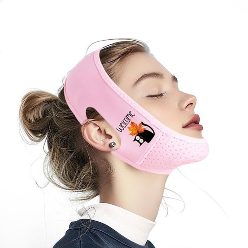 Yuibthr Chin Strap for Sleeping, V Line Lifting Mask, Reusable Face Strap, Jaw Exerciser (Pink-Fall Cat Maple Leaf-I)