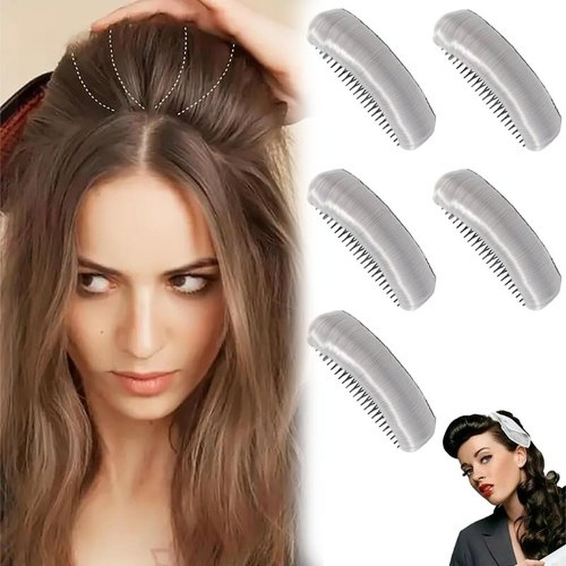 Invisible Fluffy Hair Pad, Natural Hair Bump Clip for Volume, DIY Heighten Hair, Fluffy Hair Pad Styling Insert Tool, Hair Bun Invisible False Hair Clip(5pcs, Silver gray)