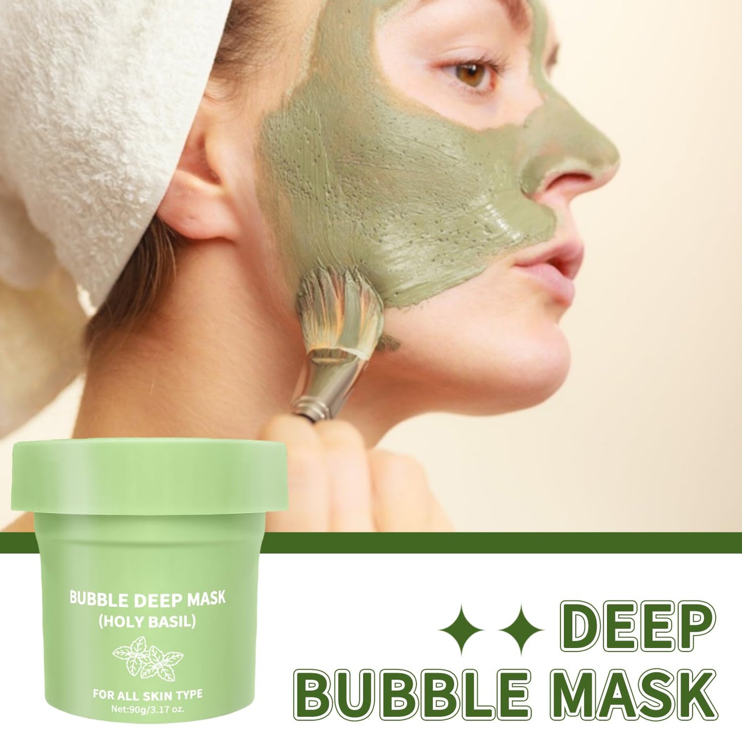 ZYGCDZ Holy Basil Bubble Deep Cleansing Mask with Carbonated Water for Pore Cleansing & Blackhead Removal, Korean Clay Bubble Wash-Off Facial Pack, 90g / 3.17 oz (01)