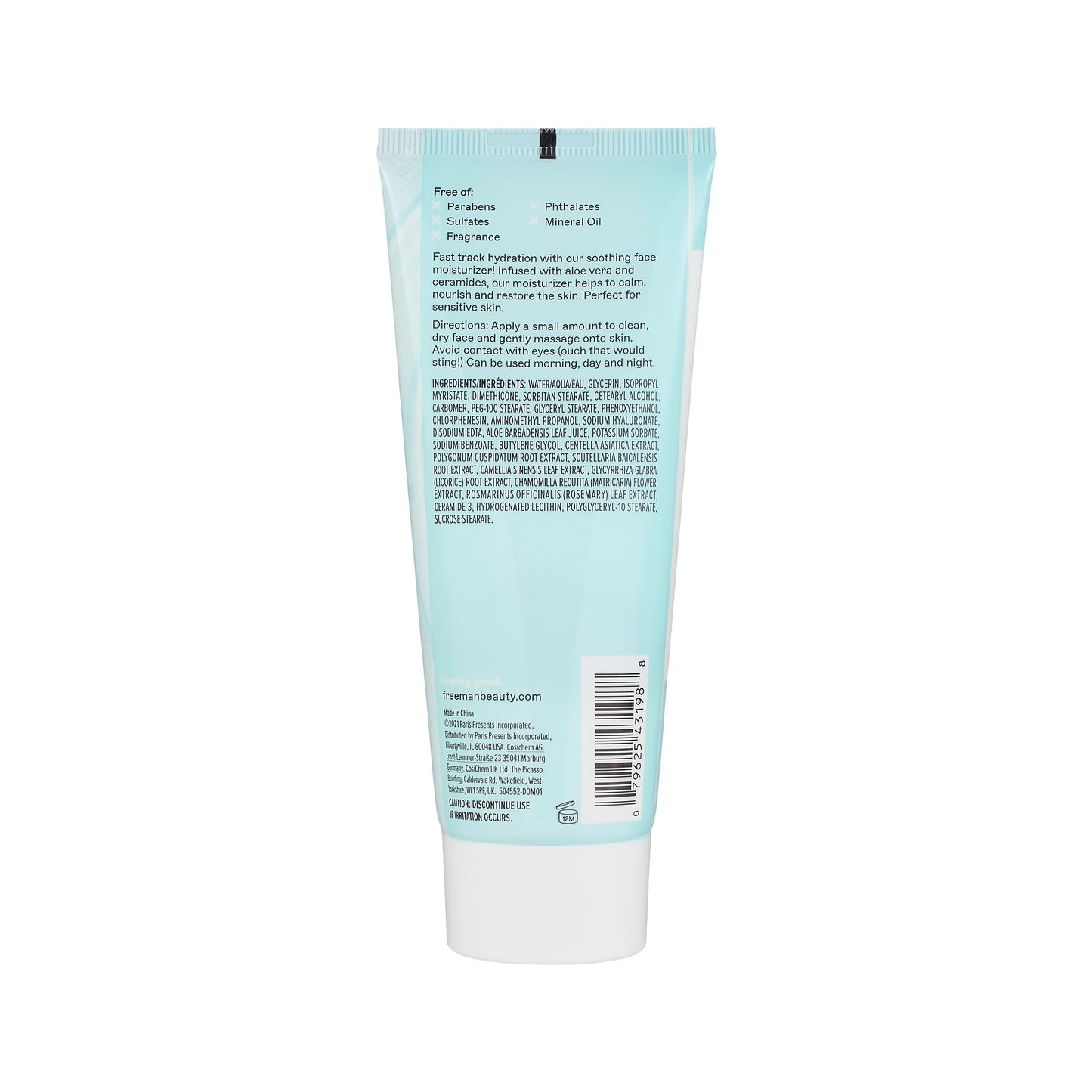 Freeman Aloe Vera Soothing Facial Moisturizer and Lotion, Post-Mask Moisturizer, Ceramides, Hydrates, Nourish & Restore Skin, Safe For Sensitive Skin, Cruelty-Free, 3 fl.oz., 1 Count