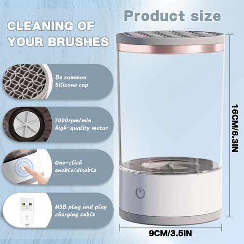 Rinse Hero - Rinse Hero Brush Cleaner, 2025 New Rinse Hero Makeup Brush Cleaner, Rinse Hero Automatic Spinning Cosmetic Tool for Deep Cleaning All Types of Brushes Set (Plug-in * White)