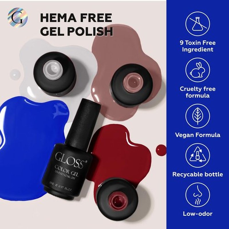 GLOSS Basic Gel Nail Polish Set | 6 Pcs with Black, Red, White, Navy Blue, Gray & Pink Colors, UV LED Gel Polish, Soak off Nail Art Design, DIY at Home Gifts for Women & Girls
