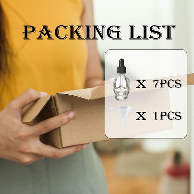 MINELEVEN 7 pcs Set 10ml Mini Skull Glass Dropper Bottle Leakproof Essential Oils Bottle for Storage and Travel (7pcs transparency skull bottle)