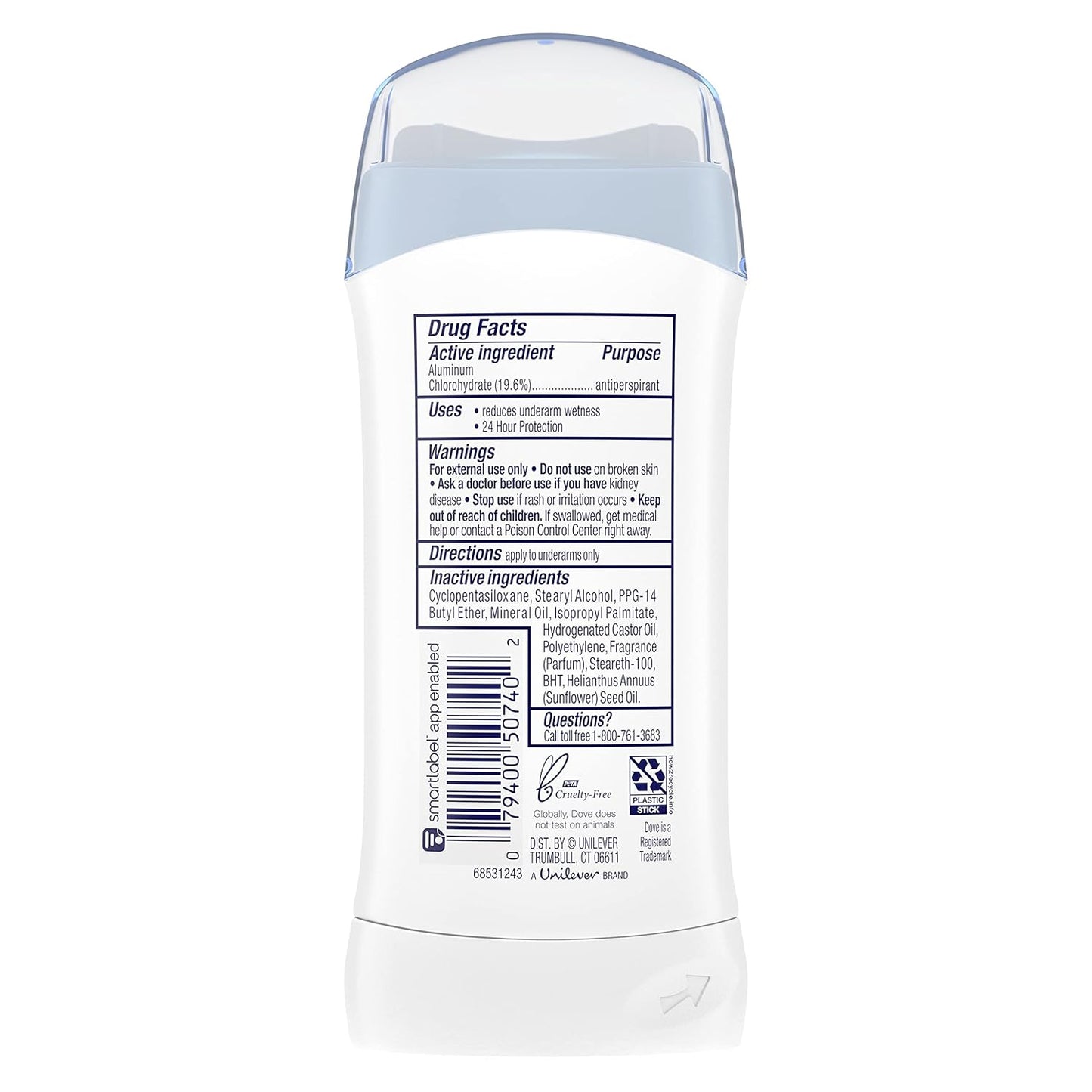 Dove Deodorant 2.6 Ounce Invisible Solid Sensitive Skin (76ml) (6 Pack)