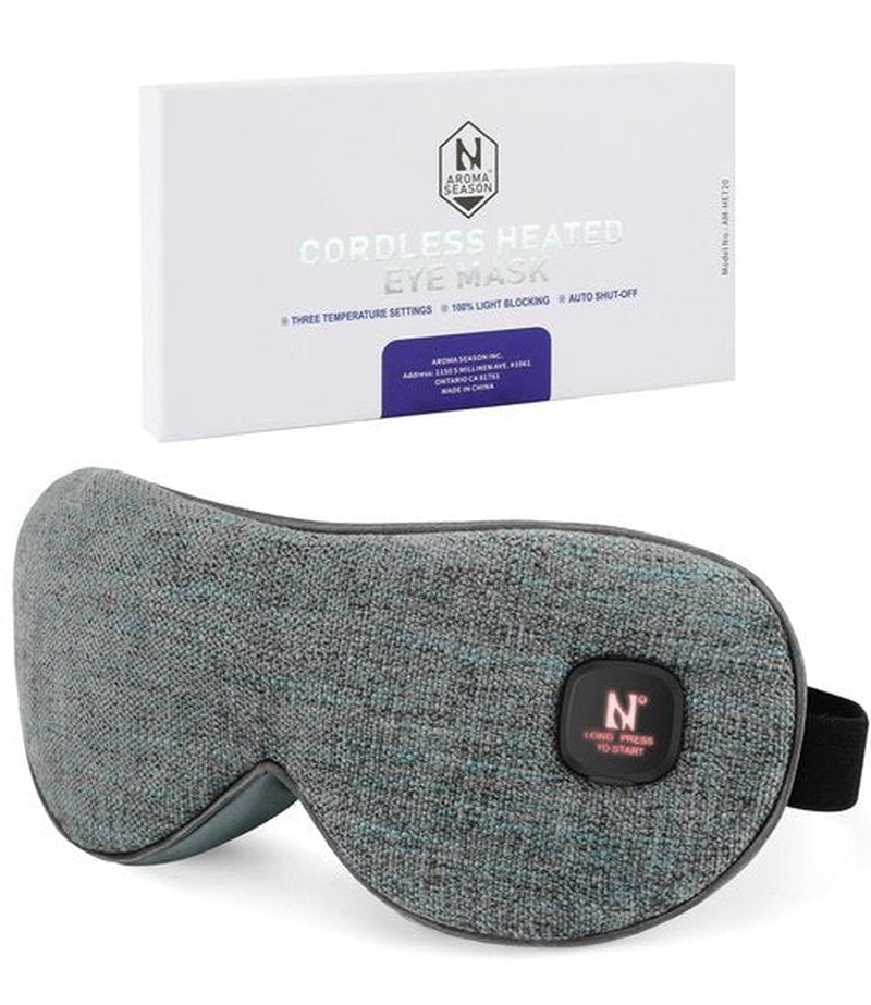 Aroma Season Heated Eye Mask Cordless, Warm Compress for Dry Eyes, Stye. Blepharitis, Chalazion, MGD, Machine Washable Perfect Light Blocking (Grey)