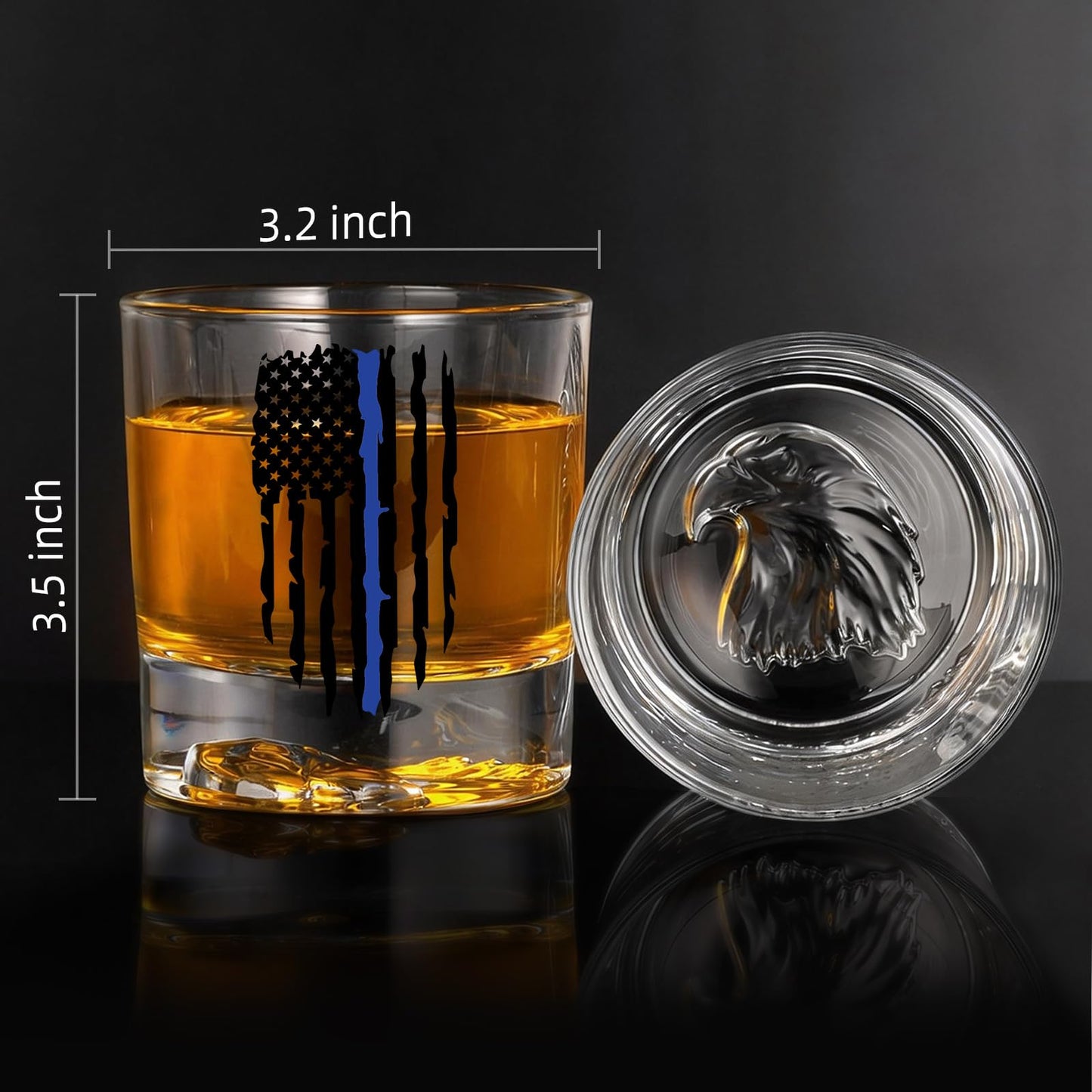 PONPUR Police Officer Gifts for Men, Blue Line Tattered Flag Whiskey Decanter Set with Stones & Glasses, Cool Gifts for Policeman, Retirement & Law Enforcement, Police Academy Graduation Gift
