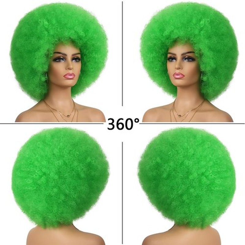 G&T Wig 70s Afro Green Wigs for Women Glueless Wear and Go Wig Costume Cosplay Disco Funny Wigs Heat Resistant Bouncy Wigs Short Afro Kinky Curly Wigs for St. Patrick's Day Party(Green)