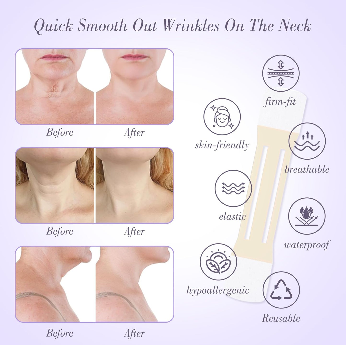 Neck Lift Tape Invisible, Face Tape Lifting 20Pcs Neck Tightening & Lifting Tape for Sagging Skin, Double Chin & Wrinkles, Breathable Reusable & Waterproof Neck Lift Strips for Women