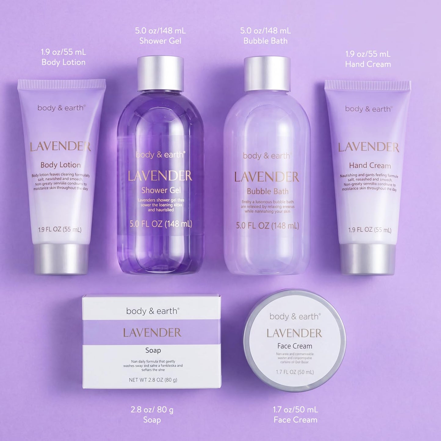 BODY & EARTH Bath and Body Gift Box for Women- 6 Pcs Lavender Bath Kit for Women Spa Set, Birthday, Christmas Gift Set Includes Bubble Bath, Shower Gel, Body Lotion
