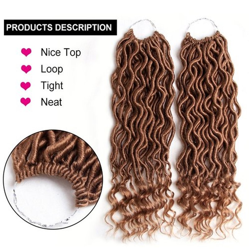 6 Packs Goddess Locs Crochet Hair Wavy Curly #27 14 Inch Faux Locs Crochet Braids Synthetic Hair Extensions Brown Goddess Crochet Locs Low Temperature Braiding Hair (14" (6 Packs), #27)