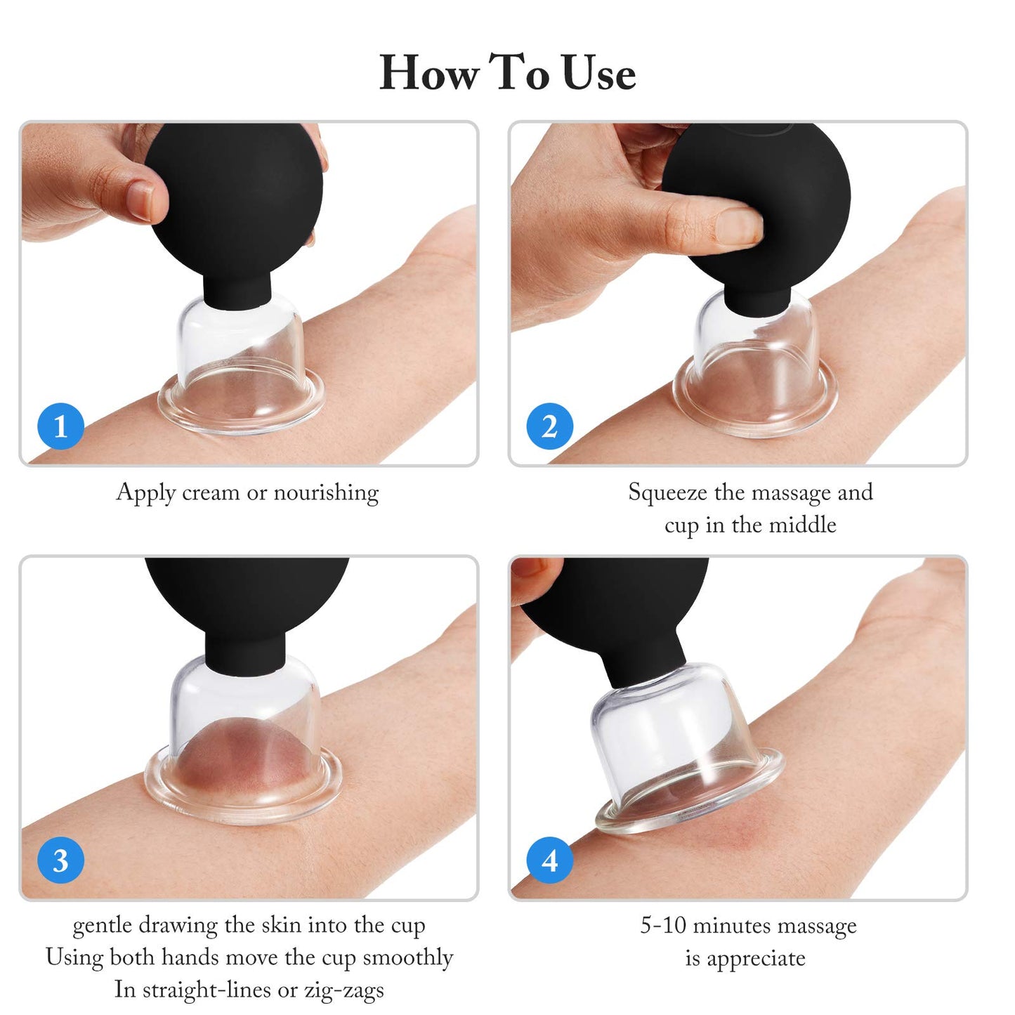 Nuanchu Facial Cupping Cup Glass Face Cup Silicone Cupping Massage Vacuum Suction Mug for Body Face Leg Arm Back Shoulder Muscle and Joint(Black,0.65 Inch Diameter)