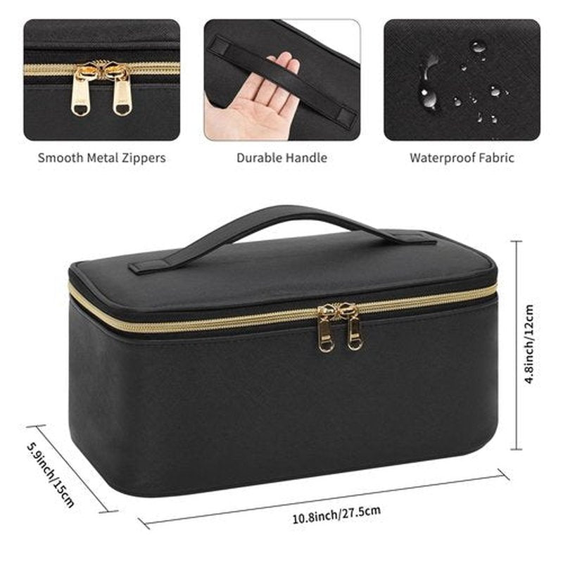 OCHEAL Makeup Bag, Travel Makeup Bag Organizer Waterproof Cosmetics Make Up Bag,Toiletry Bag for Women,Large Capacity for Girls Daily Use Dorm Room Storage with Brush Comparment Dividers -Black