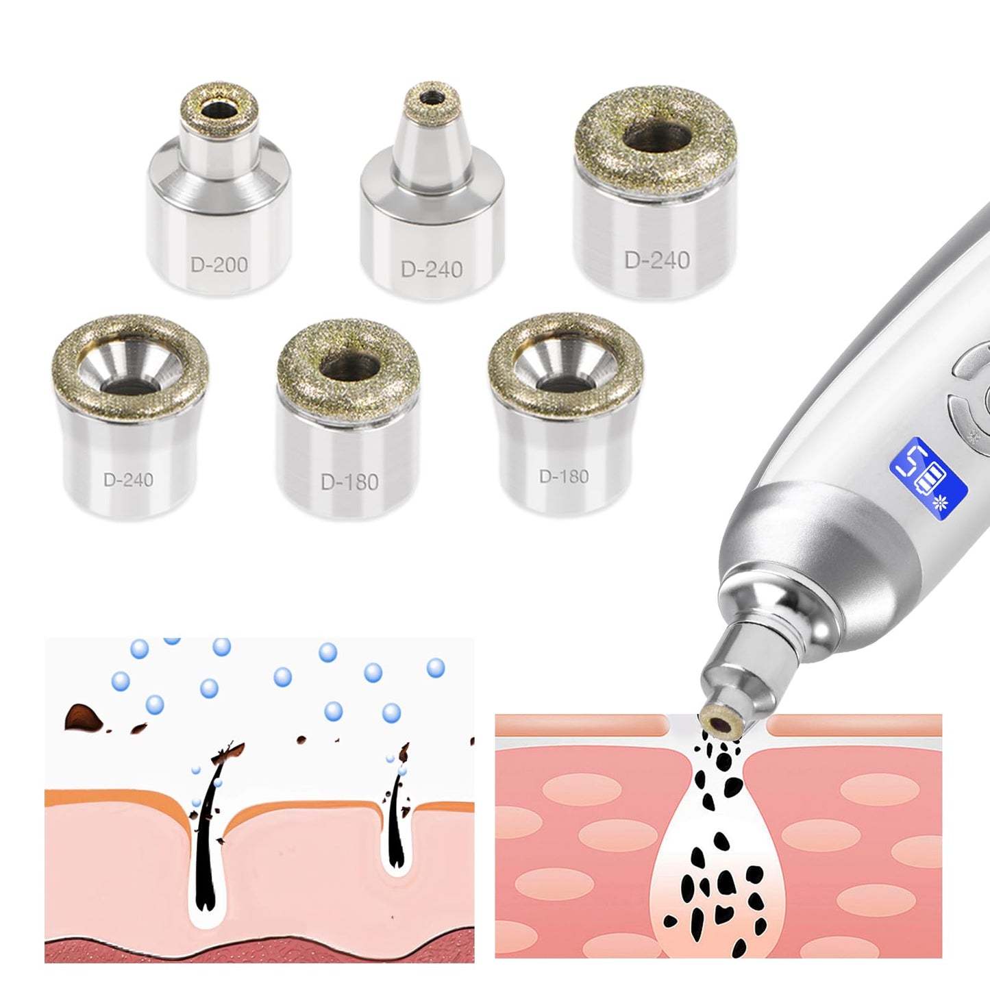 Dermabrasion Replacement Tips, 6 pcs Diamond Accessories for Diamond MachineTool, Ideal for Exfoliator Home Facial Dermabrasion Tool ( 6 Tips )