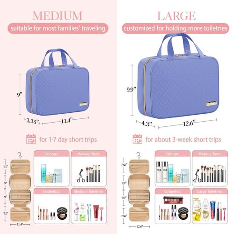 HOTOR Travel Toiletry Bag - Toiletry Bag w/Hanging Hook - Spacious Toiletry Bag for Women & Men, Makeup Bag/Big Comparment, Waterproof for Travel Accessories, Travel Essentials, Medium, Aegean-Blue