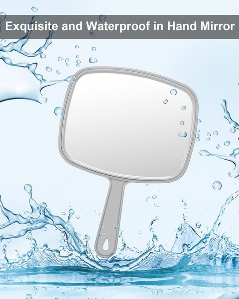 PROTECLE Large Hand Mirror, Salon Barber Hairdressing Handheld Mirror with Handle (Square Grey10.3 x7.4)