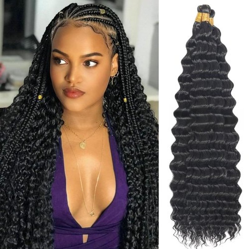 Ocean Wave Crochet Hair 18 inch 3packs Deep Wave Crochet Hair Synthetic Wave Curly Braiding Hair Extensions Ocean Wave Braiding Hair for Black Women (18 inch, 1B)