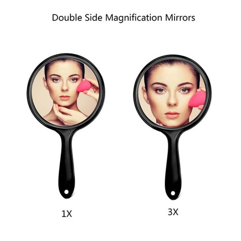 OIGUMR Large Double-Sided Handheld Mirror 1X/2X Hand Mirror Cute Hand Mirror 5.8 x 10.6 inch Black