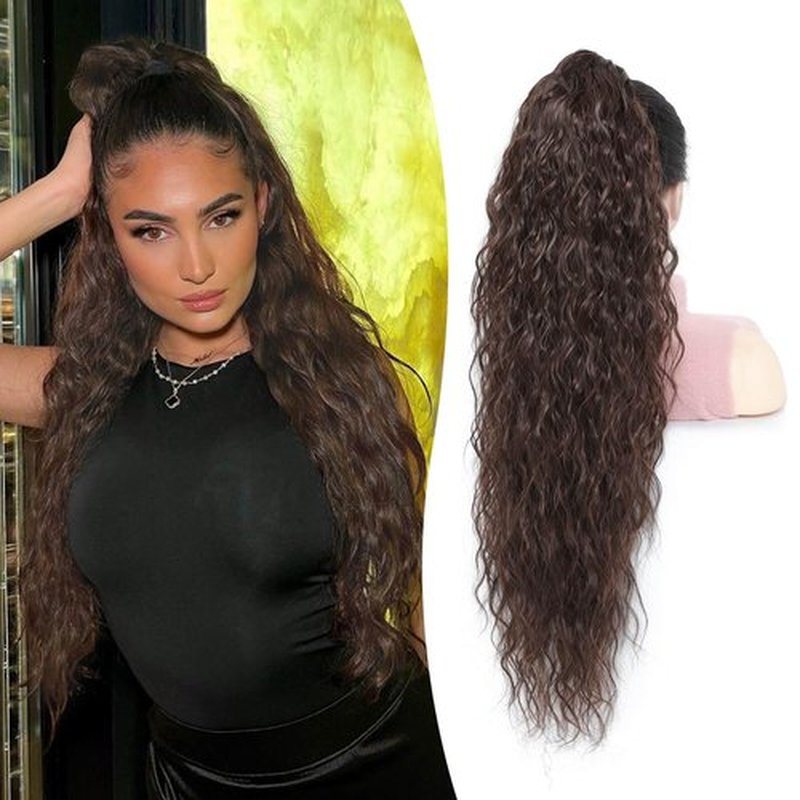 MARJORIE Ponytail Extension 30 Inch Long Reddish Chocolate Brown Curly Claw Pony Tails Hair Extensions Natural Looking Curly Wavy Ponytail Multi-layered Design Wavy Synthetic Hairpiece for Daily Use