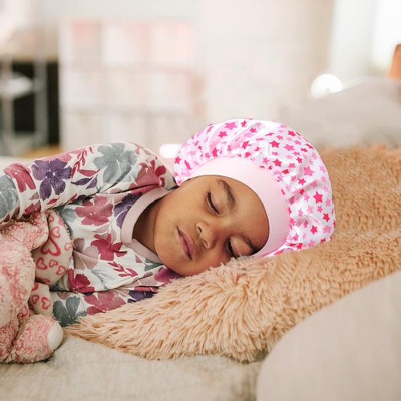4 Pcs Silk Bonnet for Sleeping Kids Bonnets for Girls Baby Satin Sleep Cap Hair Wraps for Curly Natural Hair Elastic Wide Band, Star