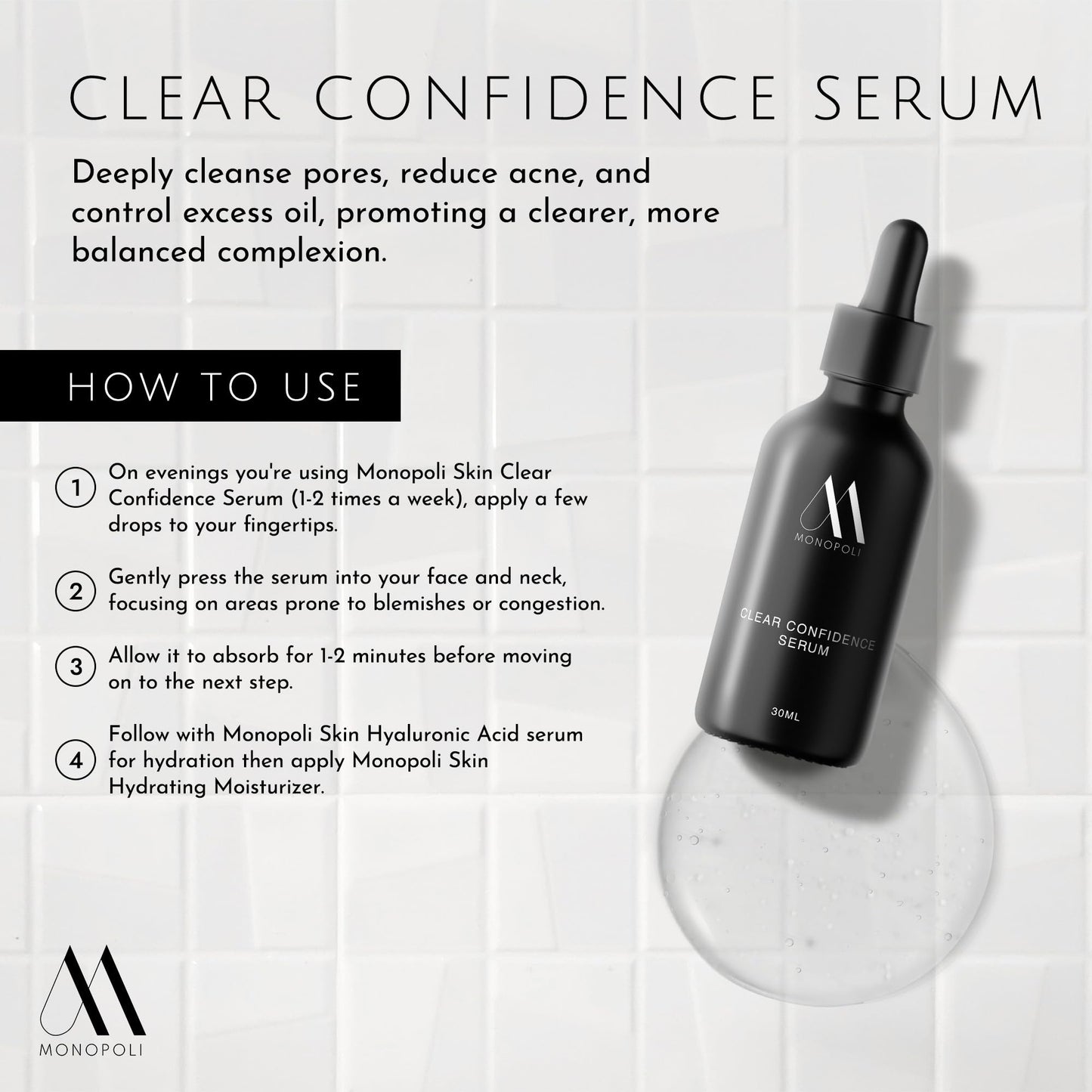 Monopoli Skin Clear Confidence Kit | Acne Serum, Exfoliating Face Pads & BHA Clearing Mask | Daily Skin Care Routine Perfect for Women and Men | Essentials for Women & Teens