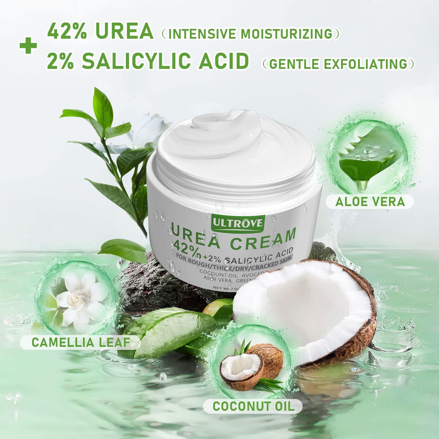 Ultrove Urea Cream 42% with 2% Salicylic Acid, Callus and Dead Skin Remover, Deeply Moisturize, Repair Dry, Cracked, Rough Skin of Heel, Elbow and Knee, Effective Urea Foot Cream(7oz)