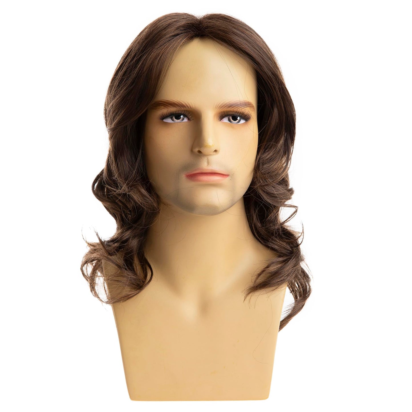 Baruisi Long Brown Wigs for Men Synthetic Layered Wavy Cosplay Party Wig