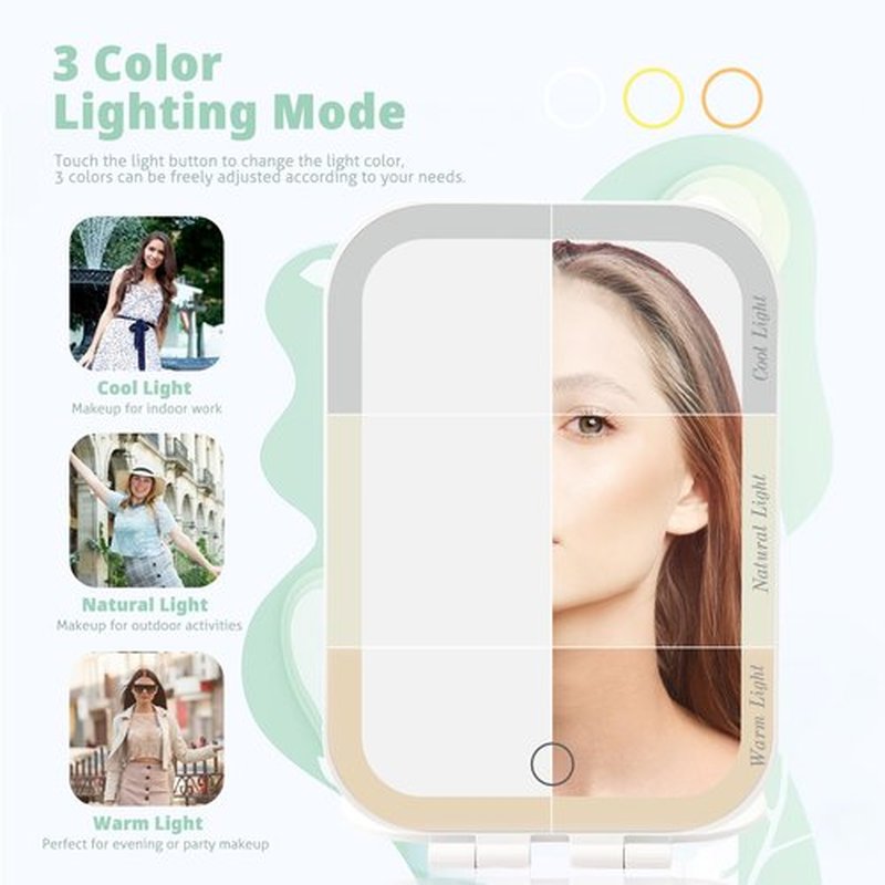 Puiuisoul Travel Makeup Mirror, Portable Mirror with Light, 3 Adjustable Light Settings USB-Rechargeable Vanity Mirror for Bedroom, Office, Home, Gift for Women and Girls (White)