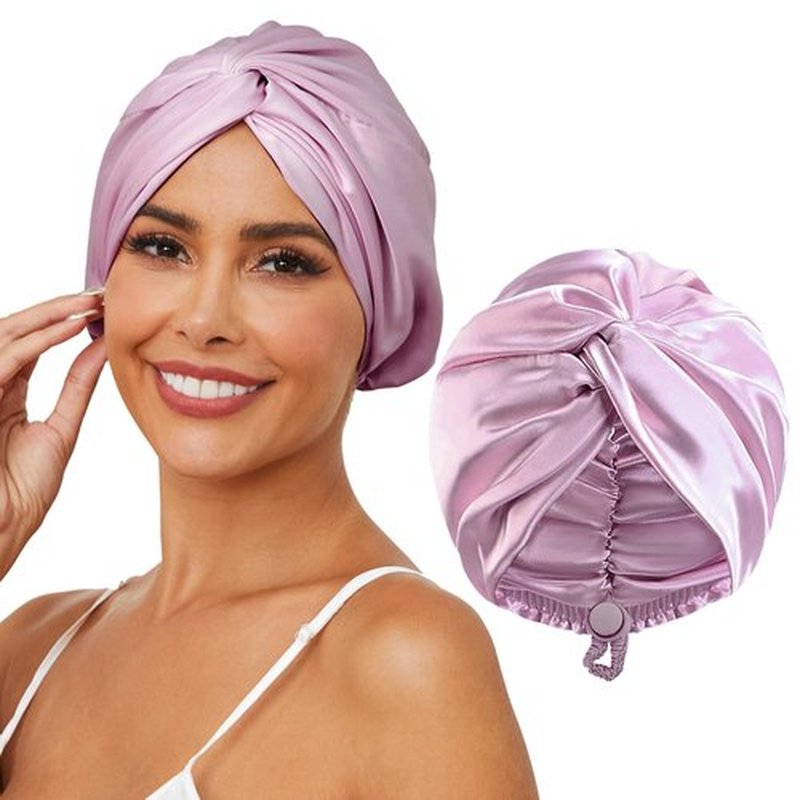 HFRHTGY Adjustable Silk Satin Hair Bonnet for Sleeping, Double Layer Hair Wrap Sleep Cap Turban for Women Men, Curly Straight Hair Long Large Braid Unisex (Royal Lavender)