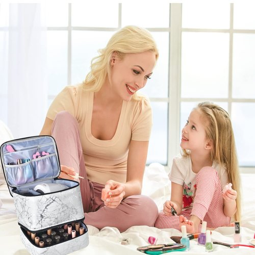 Quoyiyo Nail Polish Organizer Bag Nail Polish Organizer Bag,Double-Layer Nail Polish Storage and Nail Dryer Case,Holds 30 Bottles, Double Layer Nail Polish Storage Bag for Nail Kit (15 ml)