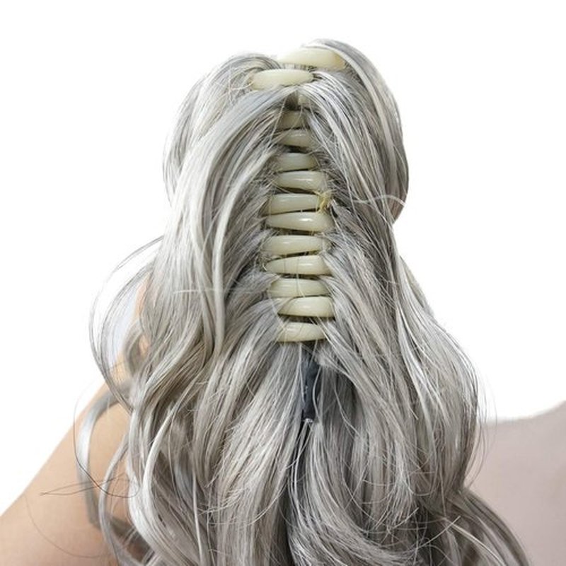 Lydell 30" Long Curly Styled Clip In Claw Ponytail Hair Extension Synthetic Hairpiece 280g with a jaw/claw clip (51 Silver Gray)