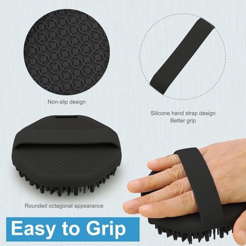 WETANG Silicone Body Scrubber, Body Wash Scrubber, Shower Scrubber for Body, Non-Slip Handle for Easy Cleaning, Travel Friendly (Black)