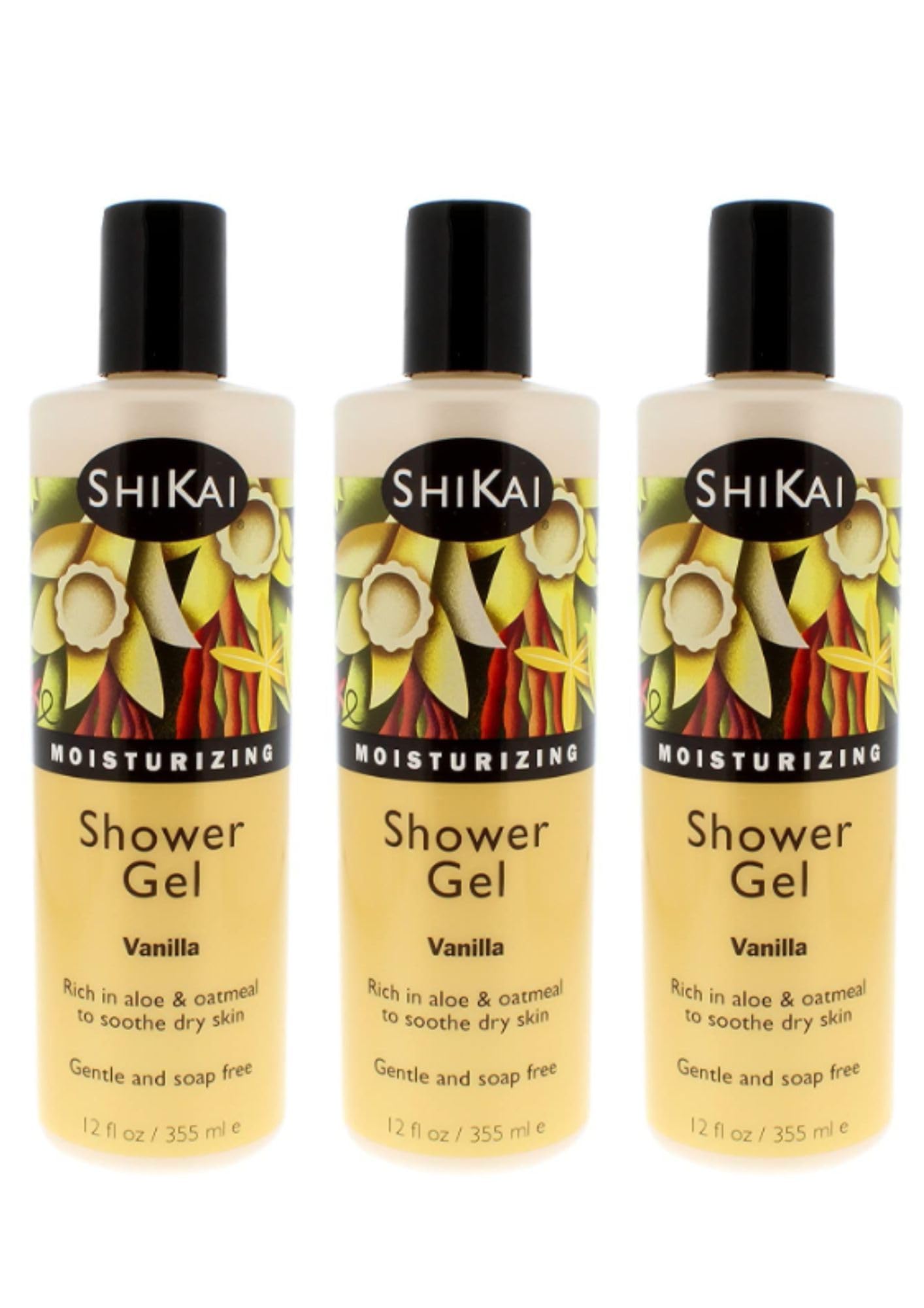 ShiKai Moisturizing Shower Gel, Vanilla, 12-Ounce Bottles (Pack of 3)