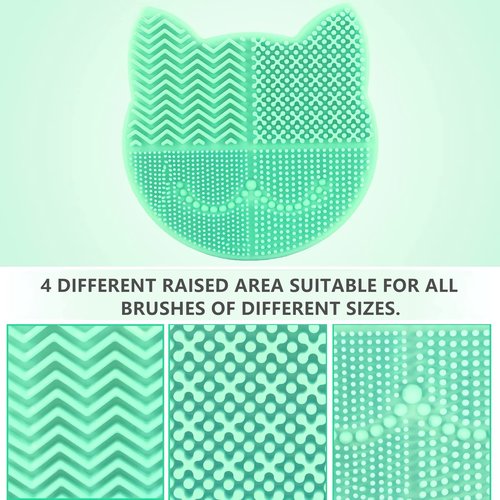 Silicon Makeup Brush Cleaner Mat with Brush Drying Holder Brush Cleaner Mat Portable Cat Shaped Cosmetic Brush Cleaner Pad cleaning mat manual make up brush cleaner cleanser machine(New Grass Green)
