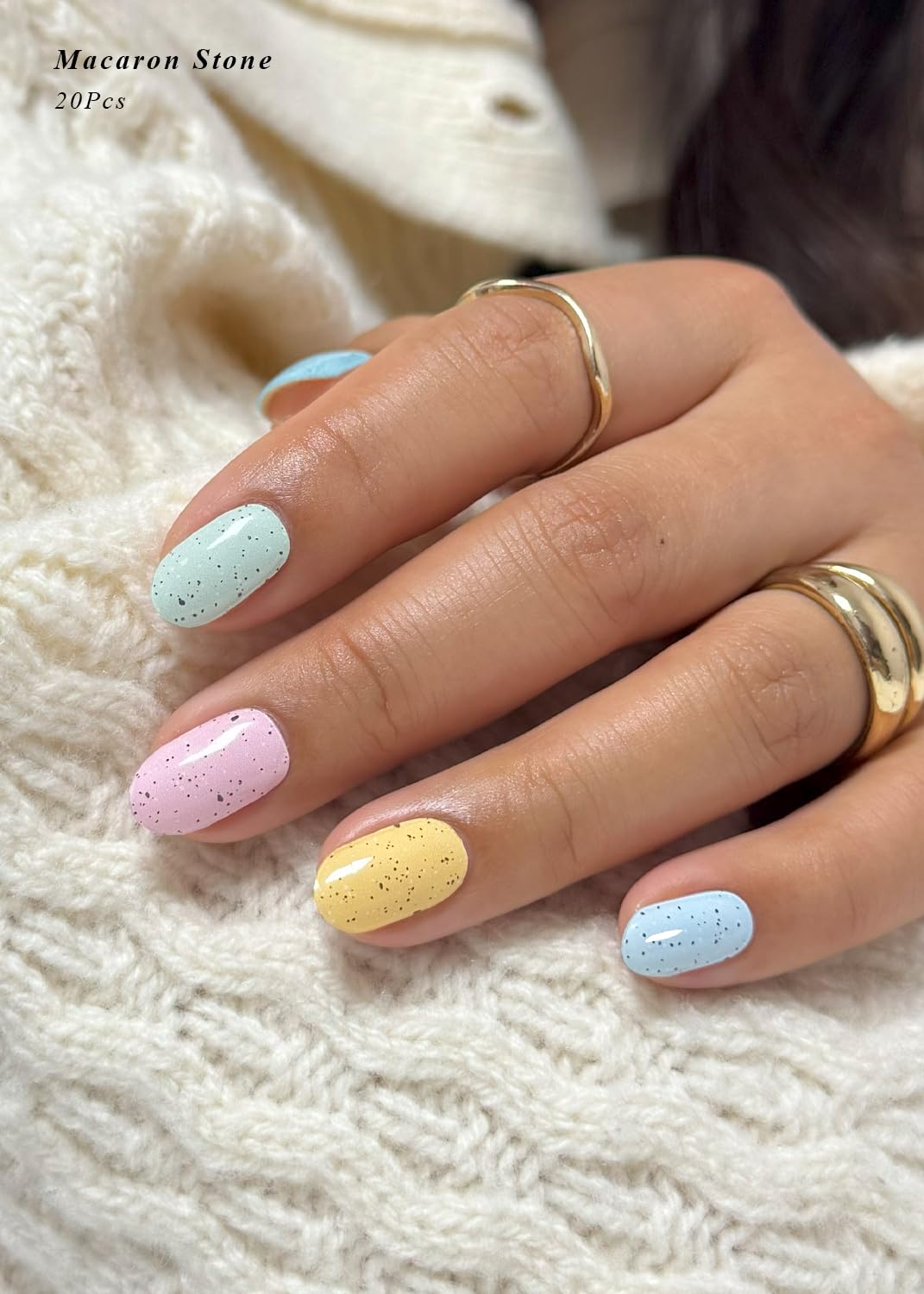 AutyaMee Semi Cured Gel Nail Strips (Colorful Stone), Spring Macaron, 20 Pcs Gel Nail Wraps, Stickers, Salon Quality, Easter, Works with Any UV Lamps