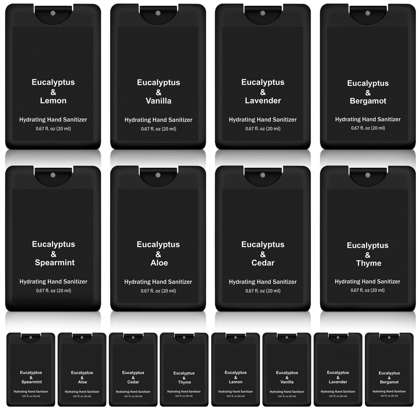 Dansib 24 Pack Hand Sanitizer Spray Bulk Travel Size Hand Sanitizer Employee Coworker Team Teacher Appreciation Gift Mini Pocket Spray Gifts for Women Student School Outdoor(Black,Eucalyptus Style)