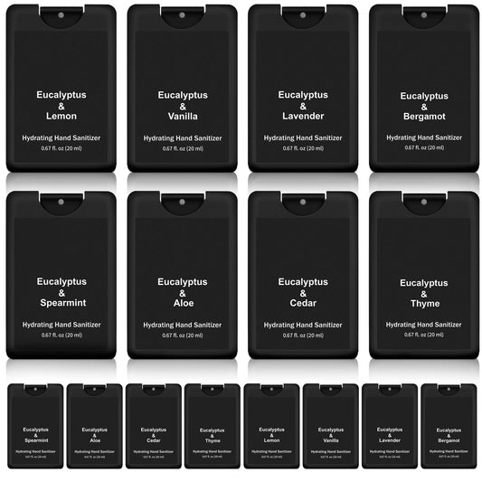 Dansib 24 Pack Hand Sanitizer Spray Bulk Travel Size Hand Sanitizer Employee Coworker Team Teacher Appreciation Gift Mini Pocket Spray Gifts for Women Student School Outdoor(Black,Eucalyptus Style)