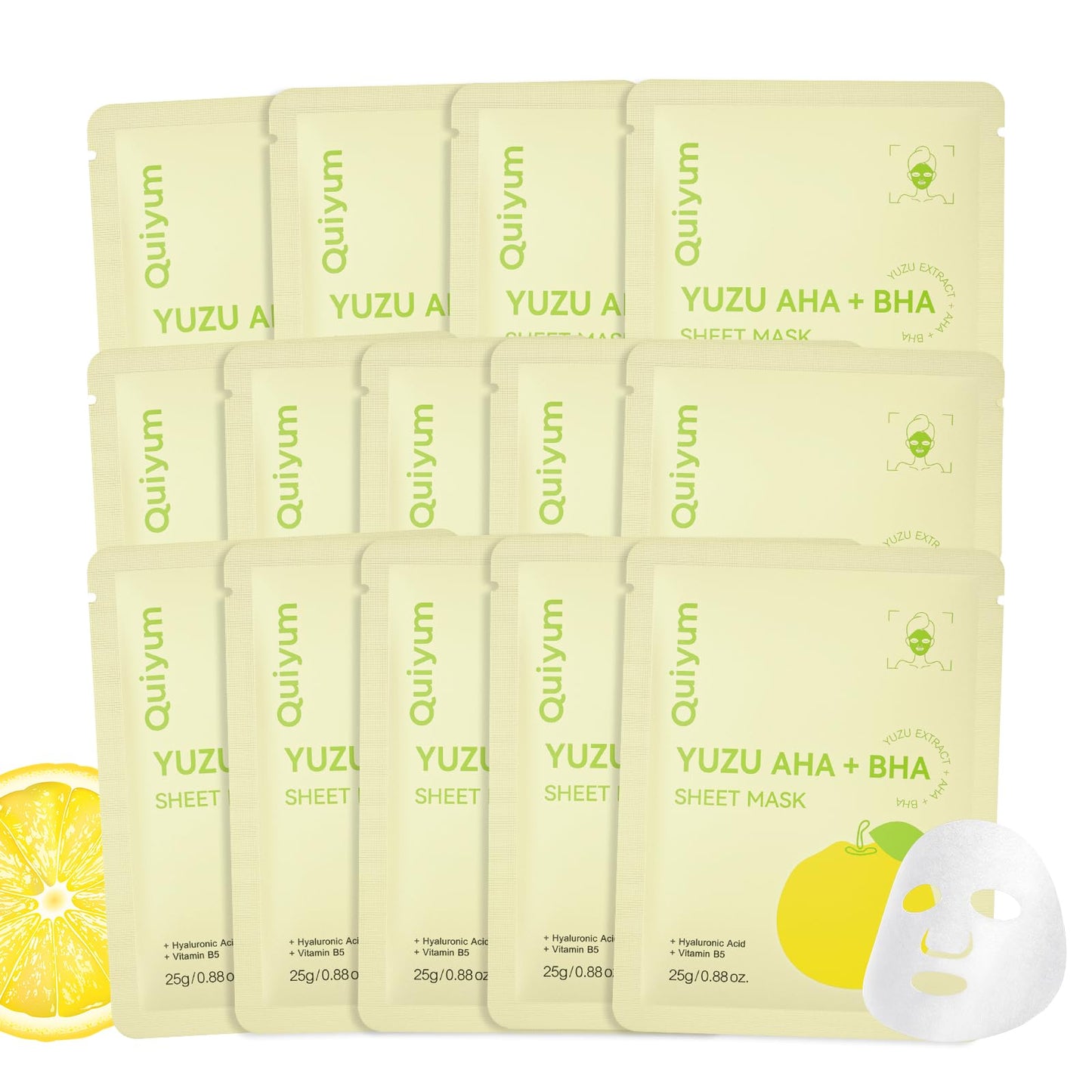 QUIYUM 14 Pack YUZU Sheet Mask - Oil control Facial Masks for Women & Teens