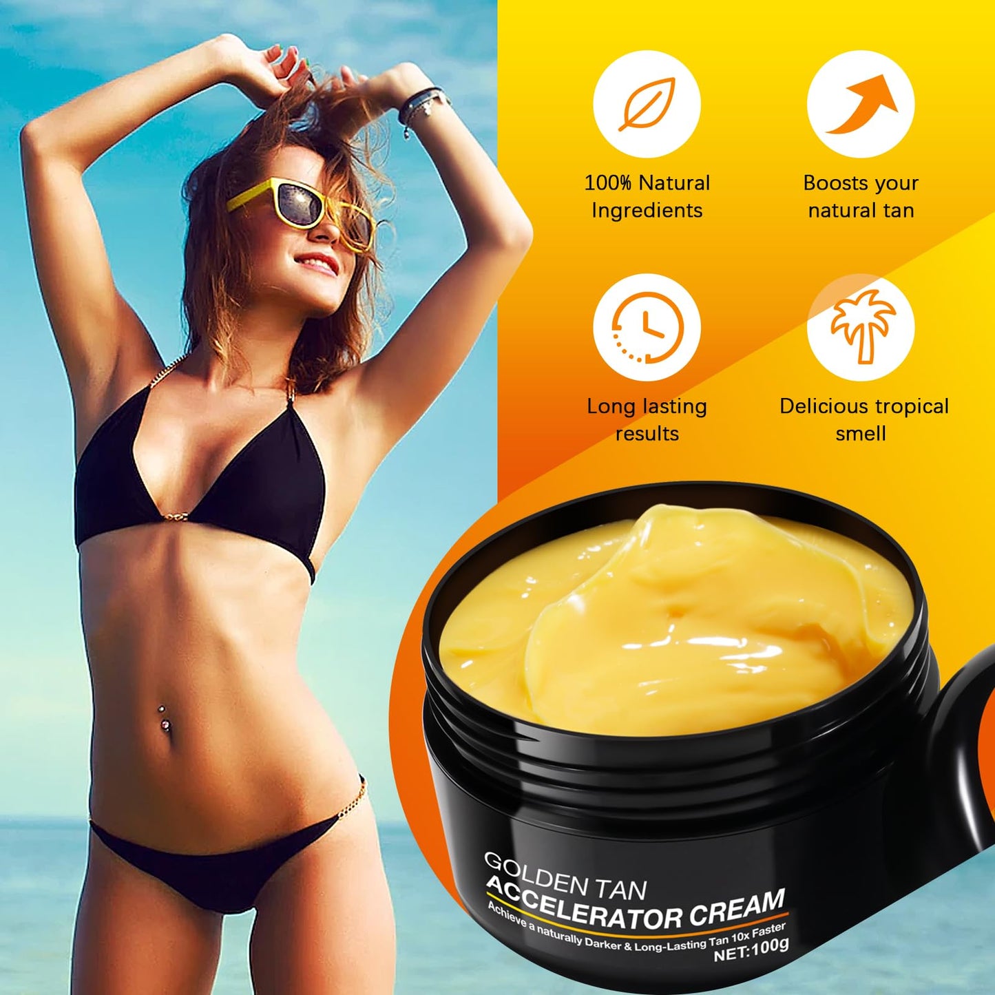 Tan Accelerator Cream 3.5oz | Natural Tanning Lotion for Face & Body | Indoor & Outdoor Use, Fast-Absorbing, Hydrating Formula | Vegan & Cruelty-Free