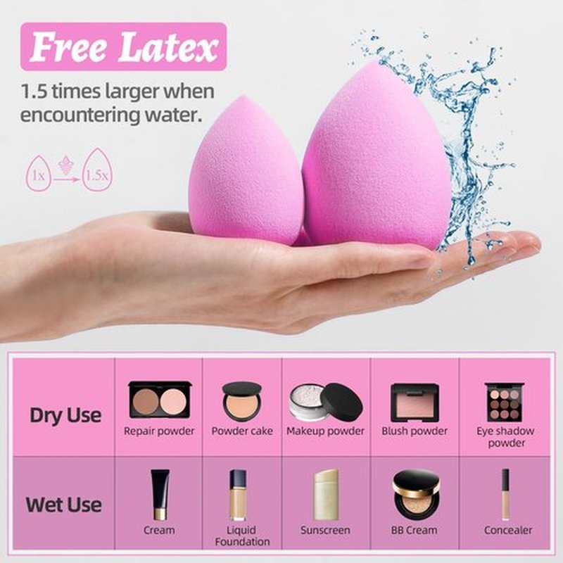 Makeup Sponge Set BS-MALL Blender Sponges 7 Pcs for Liquid, Cream, and Powder, Multi-colored with 1 Mini Makeup Sponge Pink (A-HotPink)