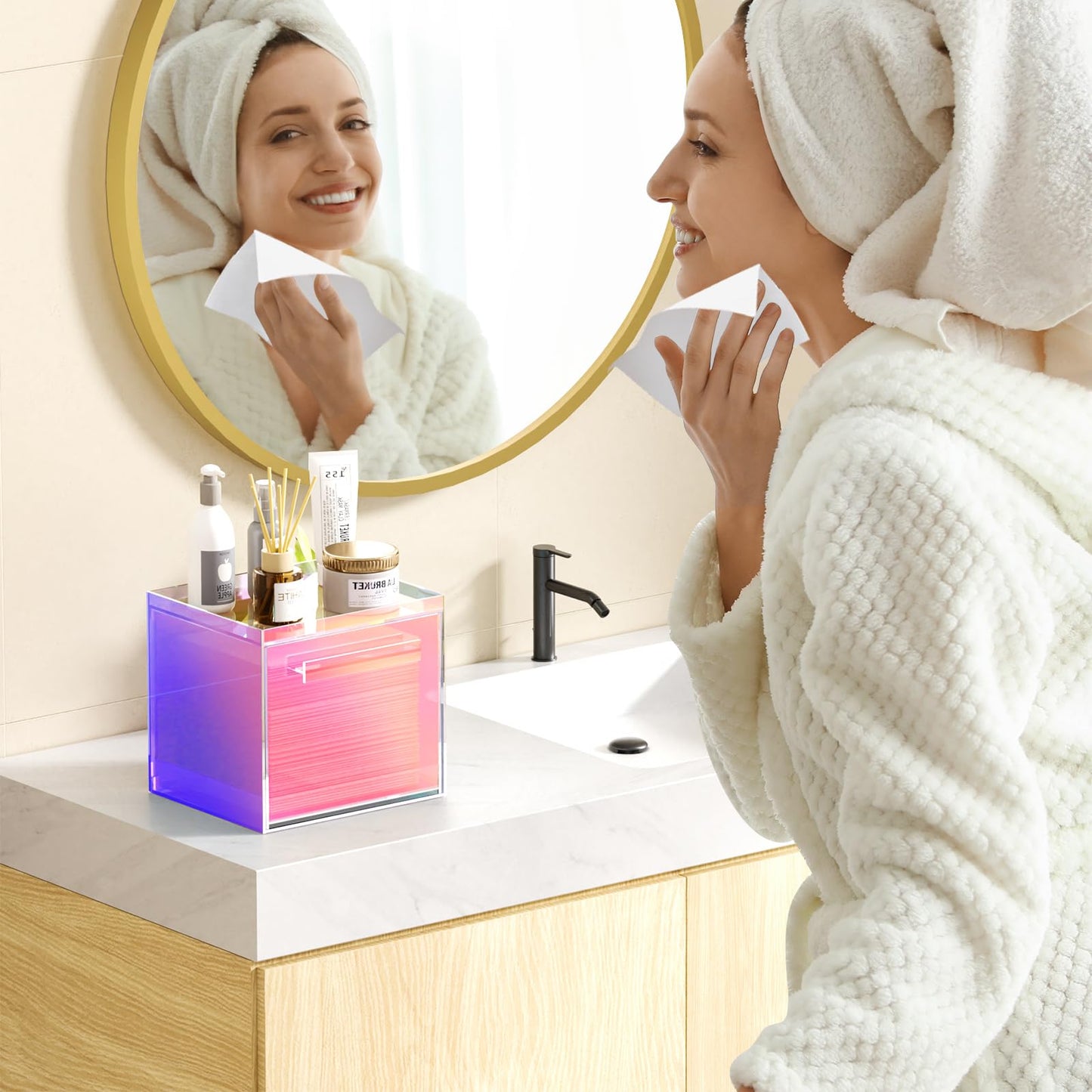 TAINESS Acrylic Disposable Facial Towels Holder, Wall-Mounted, Rainbow