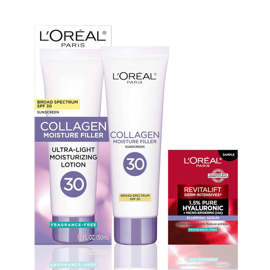 L'Oreal Paris Collagen Moisture Filler Face Cream - Anti-Aging Daily Moisturizer with SPF 30 | Includes Serum Sample