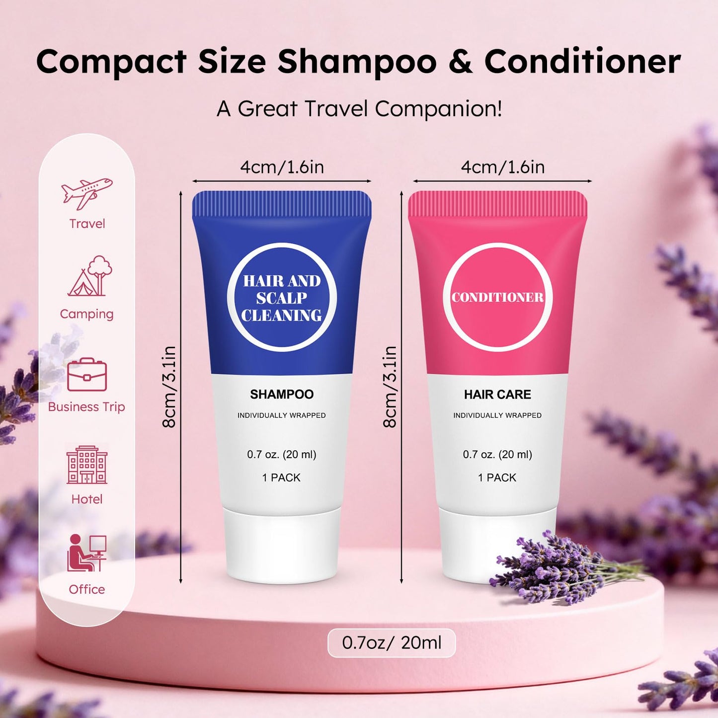 Travel Size Shampoo and Conditioner Set, Small Trial Hair Shampoo Sample Conditioner Kit Mini Toiletries Amenities for Men and Women, Cleansing for Hotel/Vacation/Homeless 0.7 Fl Oz (Pack of 60)