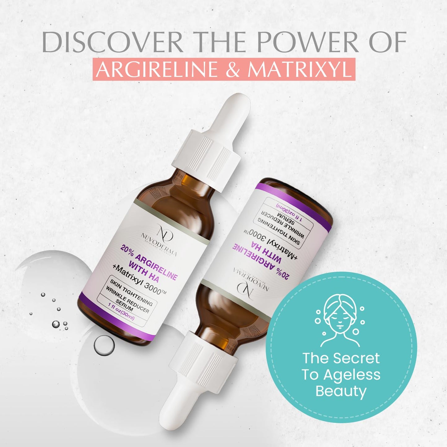Nuvoderma Argireline Serum – 20% Argireline and Matrixyl 3000 - Face Serum Tightening with Hyaluronic Acid and Vitamin C – Lightweight Texture – 1 fl. oz.