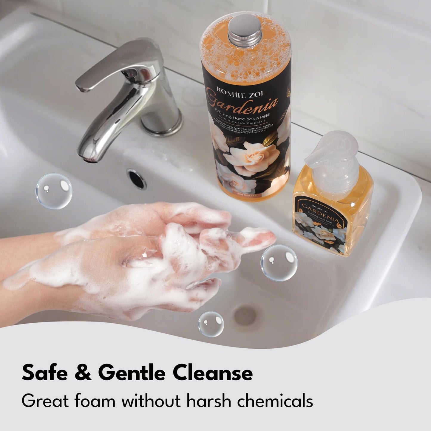 ROMIIE ZOI Foaming Hand Soap Refill Set, Gardenia, 33.8 Fl Oz, 3-Pack