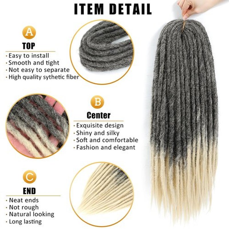 Aguacor Straight Dreadlocks Synthetic Double Ended Dreadlock Extensions 24inches 5 Strands Width 1.2cm Soft Black to Blonde DE Dreadlock Extensions for Women (5 Strands, 1B/613)