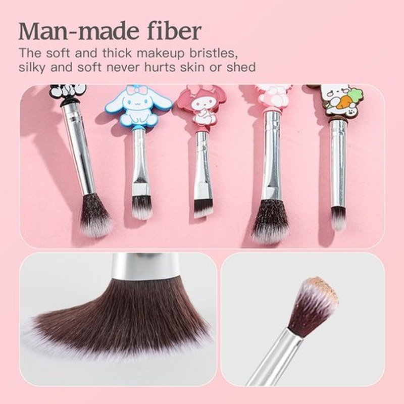 5PCS Cartoon Makeup Brushes Set with Storage Bag, Popular Anime Cosmetic Brushes for Girl Women